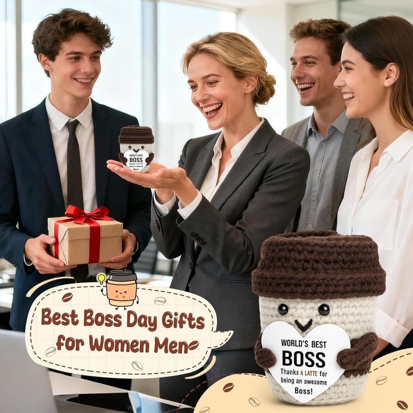 Best Boss Gifts for Women Men Christmas Stocking Stuffer Birthday Boss Day Gifts for Leader Manager Supervisor Crochet Coffee Mug Cup Desk Office Decor for Coffee Lover Best Boss Retirement Bosses Day