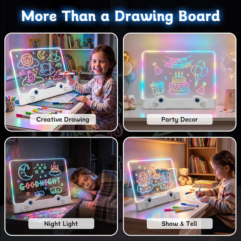 LED Drawing Board for Kids, 16" Rechargeable Glow Doodle Drawing Tablet with 13 Light Effects, Light Up Dry Erase Note Board, Birthday Gifts for Girls Boys Age 3-8, 7 Markers & Tracing Book B0H74R5T13