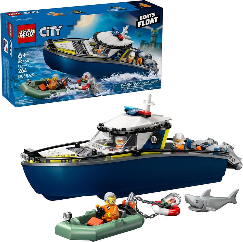 LEGO City Police Boat Chase Building Toy for Kids - Pretend Play Set for Boys & Girls, Ages 6+ - Building Blocks W/ 2 Floating Boat Toys for Playtime & Bath Time - Gift Idea for Birthdays- 60456 B0DRW6J866