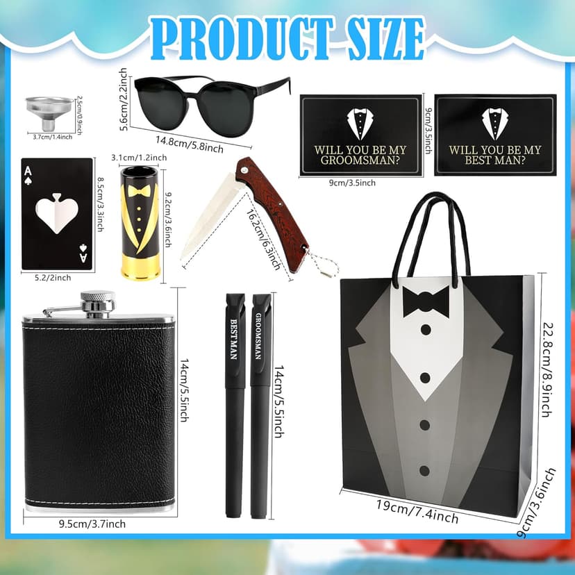 10 Set Groomsmen Gifts Proposal Wedding Groomsmen Gift Set Includes Flask Funnel Wine Glass Card Bottle Opener Gift Bag Sunglasses Knife Pen for Wedding Party Present