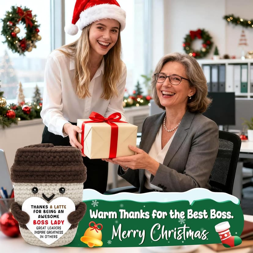 Boss Gifts for Women Boss Lady Leader Manager Supervisor Christmas Birthday Handmade Crochet Coffee Mug Cup Gifts Bosses Day Coffee Lover Thank You Best Great Leader Female Desk Office Decor