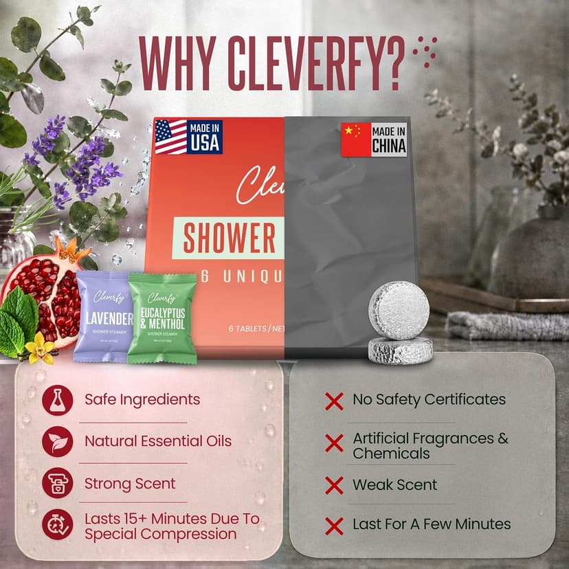 Cleverfy Shower Steamers Aromatherapy for Women and Men – Self-Care Shower Bombs for Stress Relief and Relaxation – 6 Tablets