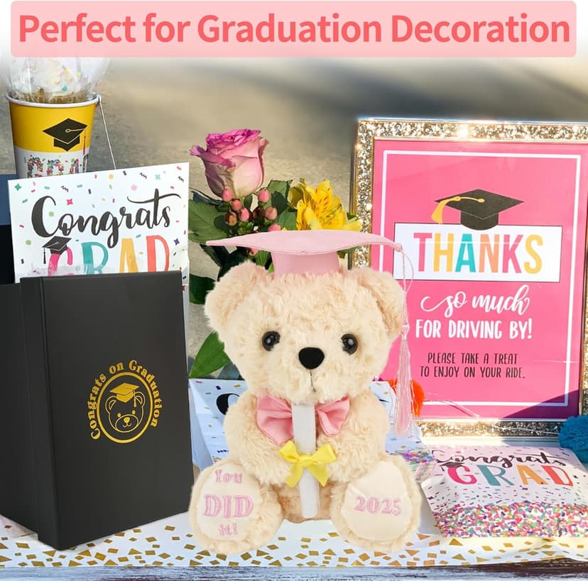 Class of 2025 Graduation Bear - Kindergarten Graduation Gift for Girls,Stuffed Plush Teddy Bear with Cap & Diploma, High School Graduation Gifts for Her, Grad Bear Gift 2025-8 Inch| You DID it (Pink)