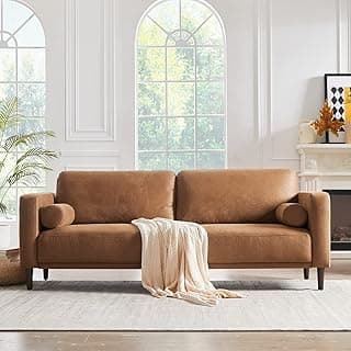 HIFIT Sofa Couches, 79” Mid-Century Modern Couch, Breathable Faux Leather Couch with Upholstered Cushions/Pillows, 3-Seat Sofas & Couches, for Living Room Apartment Office, Brown