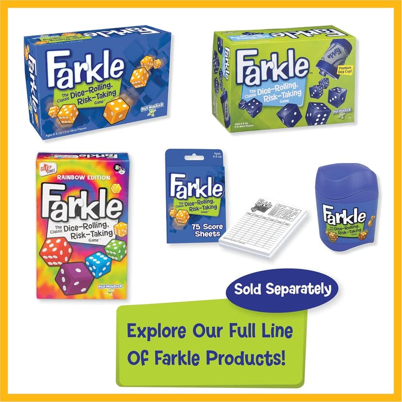 Farkle Classic Dice Game – Rainbow Kids Games, Dice Games, Family Games, Travel Games, Adult Games, Board Games, Dice Cup, Dice Set, Farkle Score Sheets Included, Ages 8+