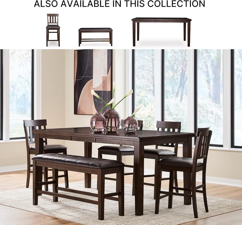 Signature Design by Ashley Haddigan Upholstered Barstool, 2 Count, Slat Back Design, Cushioned Seat, Wood, 25.5" H, Dark Brown
