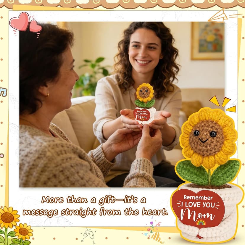 Best Moms Gift from Daughter Son to Mother in Law Mama Grandma Christmas stocking stuffers Remember I Love You Mom Gifts for Birthday Mother’s Day Crochet Sunflower B0GHY7ZSJN