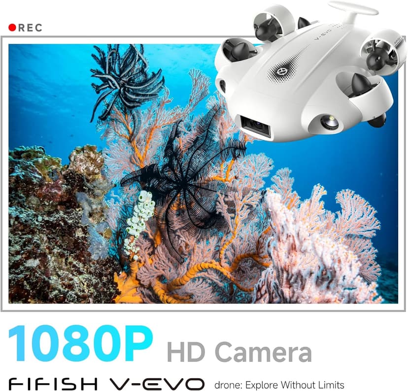 【2025 New】V-EVO 4K60FPS Underwater Drone Kit with Removal SD Card, QYSEA AI Vision Lock 360° Omnidirectional Movement Underwater ROV with Depth Hold, Portable Robot with VR Control, Posture Lock