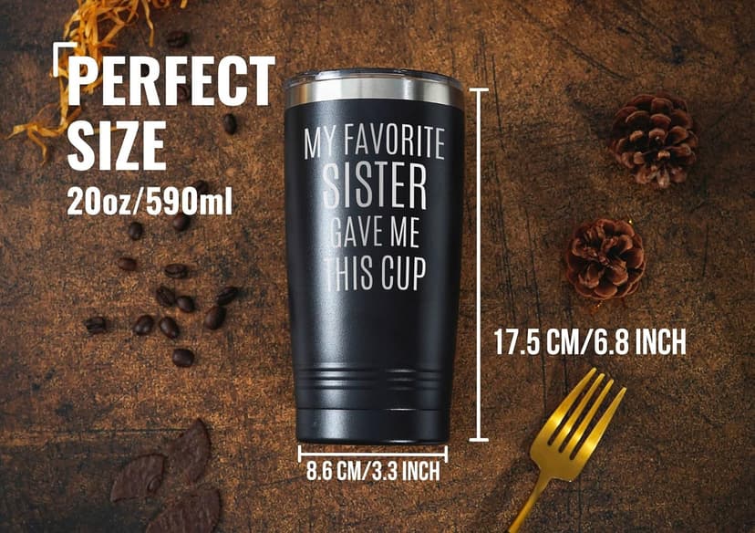 Onebttl Brother Gifts from Sister, Funny Gift Idea for the Best Brother for Christmas, Birthday, 20 oz Stainless Steel Insulated Travel Mug - My Favorite Sister Gave Me This Cup B0CZ73666S