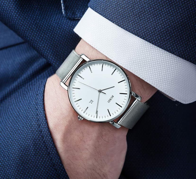 BUREI Men Wrist Watches Fashion Minimalist Analog Quartz Waterproof Watches for Men