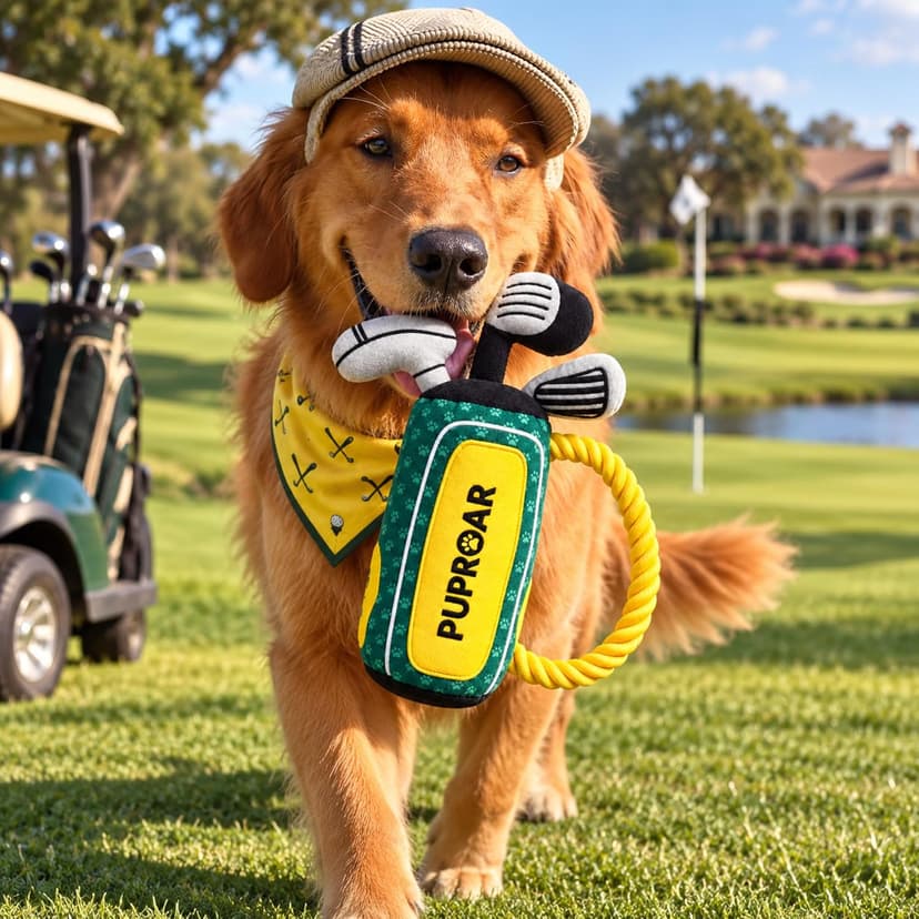 PUPROAR Golf Dog Toy, Dog Birthday Gift, Funny Squeaky Plush Rope Golf Bag Toy for Small, Medium & Large Breeds B0D9PDDT2D