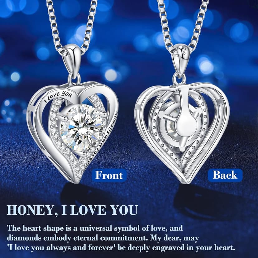 Moissanite Necklace for Women, 1-3 Carat Heart Pendant Necklace, 925 Sterling Silver, Anniversary Present for Wife, Women, Birthday Gifts for Wife, Jewelry Gifts for Christmas, Valentine's Day