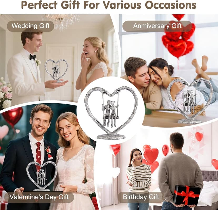 25th/Silver Anniversary Wedding Gifts for Wife/Her/Him,Valentine's Day/Birthday/Wedding Gifts for Couples,Heart Sculpture/Figurine,Handcrafted Antique Silver Metal Couple Statue Decor B0FP2Z3KQD