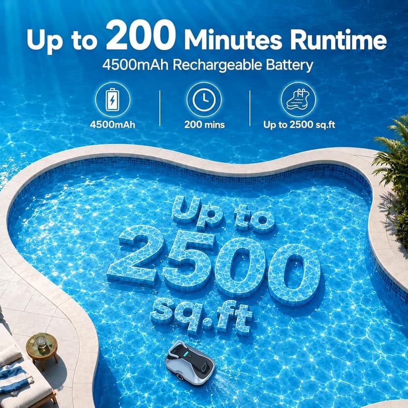 C1 Robotic Pool Cleaner, 200-Min Cordless Pool Vacuum for Above Ground & Inground Pools up to 2500 Sq.ft, Automatic Pool Vacuum Robot for Leaves & Dirt, Powerful Suction Self-Parking-Teal