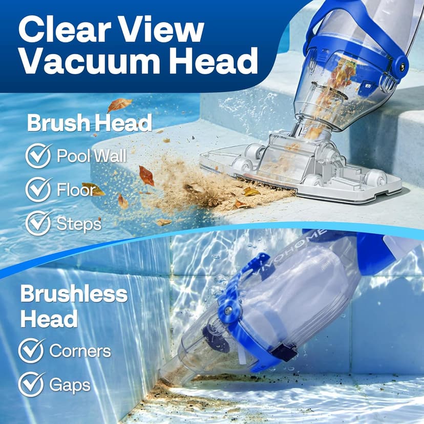 VIVOHOME 1140GPH Handheld Pool Vacuum Cordless Cleaner Powerful 40W Motor Suction Long-Run 75min Battery, 2.6L Visible Filter, Adjustable 8.2FT Pole for Above Ground & In-Ground Pools