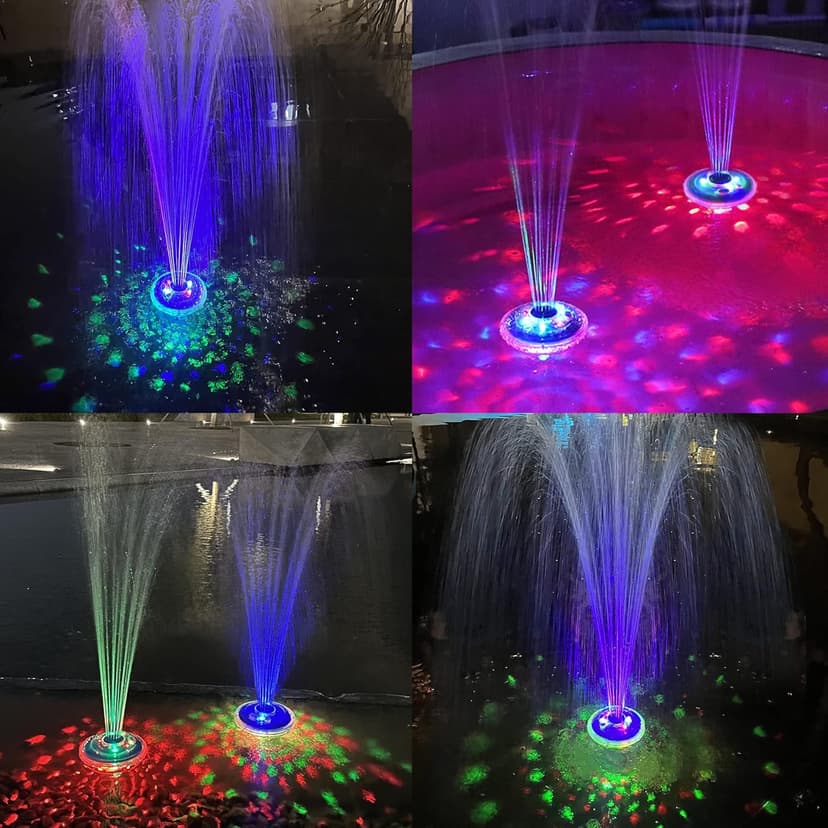 Floating Water Fountain with Underwater Lights, Powered Pump Outdoor, 2 Modes Sprinkler Waterfall Fountain for Inground Above Ground Pool, Pond-Blue-1PC