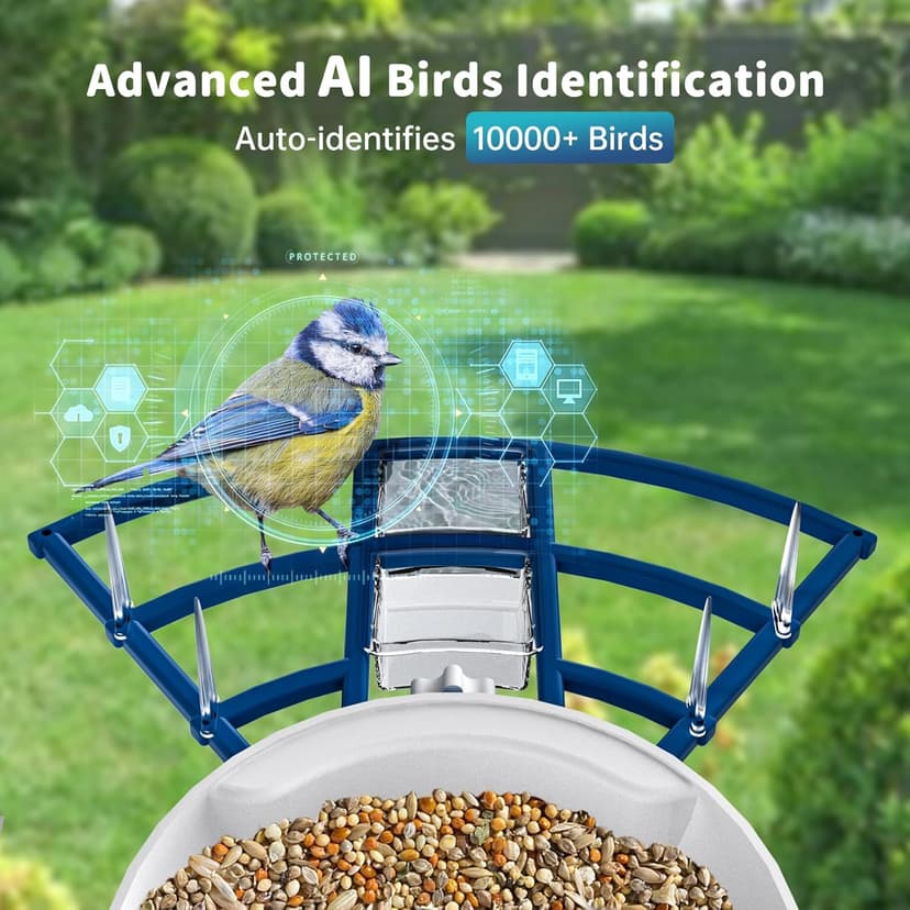 Smart Bird Feeder with Camera Solar Powered & AI Bi rd Identification, 2.4Ghz WiFi Bird feeders for Outdoors, 2K Live Video, Nstant Arrival Alerts - Gifts for Women