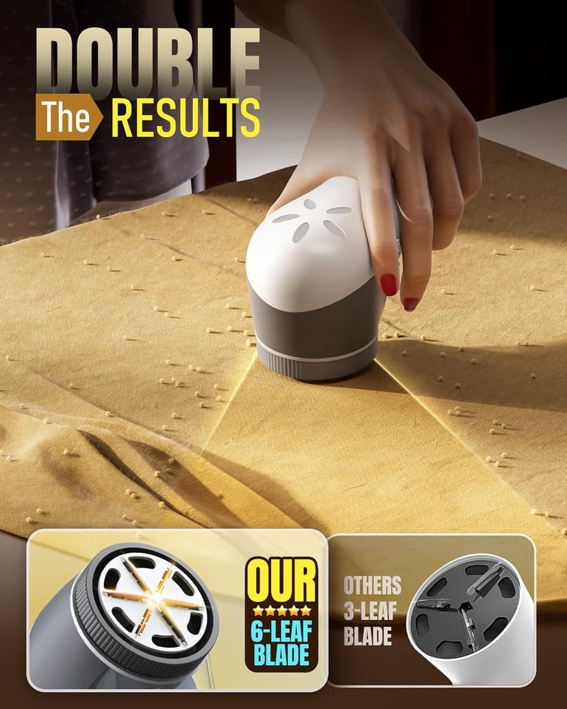 POPCHOSE Fabric Shaver, Lint Remover for Clothes, Battery Operated Lint Shaver with 6-Leaf Blades, Sweater Shavers to Remove Pilling for Clothing, Couch, Furniture, Fuzz, Lint Ball, Pillings