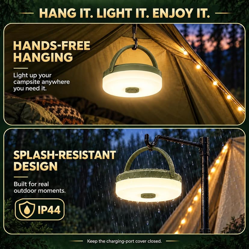 Quick Storage Rechargeable Tent Light,Waterproof Hanging LED Design for Awning Patio Indoor Outdoor Decor Camping Essentials Camping String Lights, 32.8FT Rechargeable with Storage Reel, 8 Modes B0F3HZZNNP