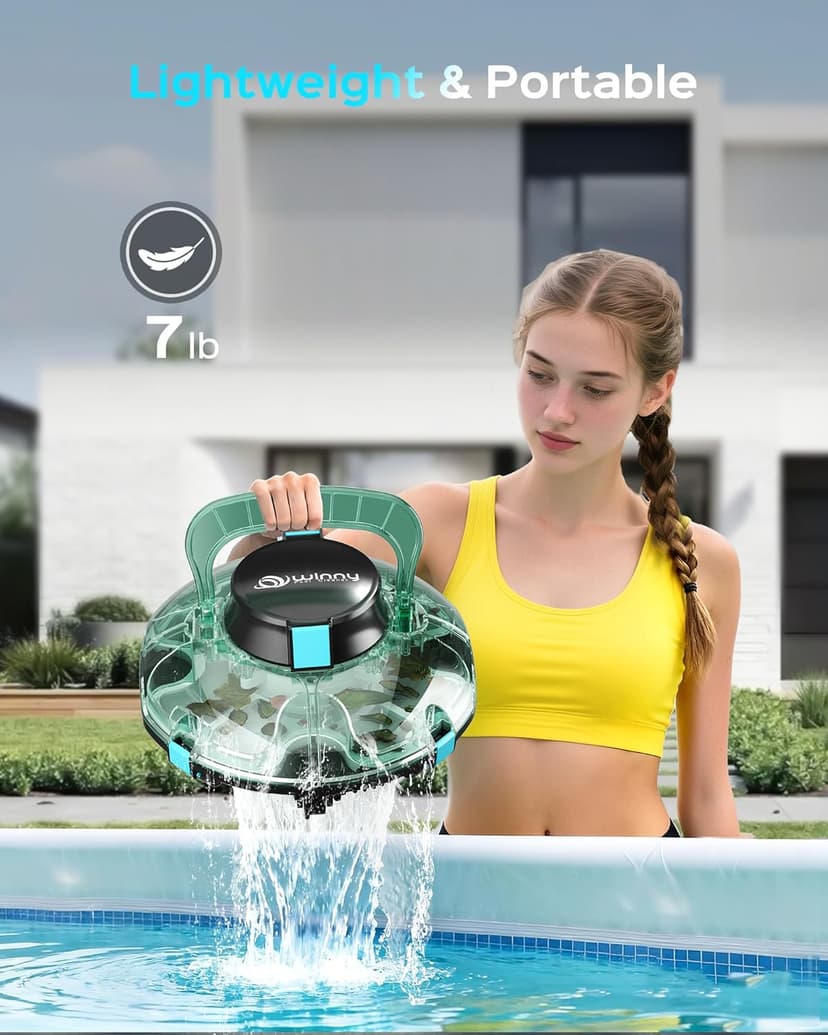 (2026 Upgrade) Cordless Robotic Pool Cleaner, Lasts 80 Min, Automatic Vacuum for Above-Ground Pools up to 650 Sq.ft, Portable, Self-Parking, Transparent Green