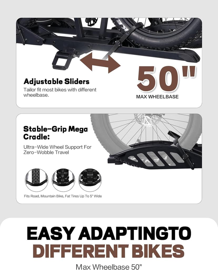 Bike Rack for Car Hitch Mount - Young Electric 2 Ebike Rack Heavy Duty Platform Carrier 200lb Capacity, Smart Tilting & One Hand Folding Bicycle Racks for SUV, Minivan, RV, Fits 5-Inch Fat Tires