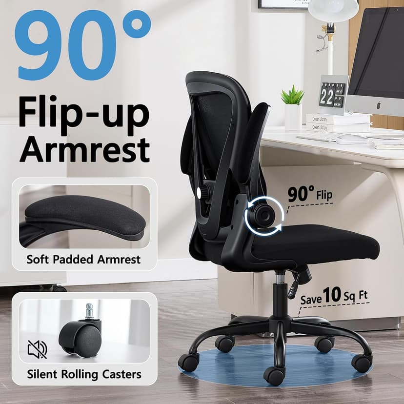 Office Chair, Ergonomic Office Chair with Back Support, Comfy Home Office Desk Chairs with Lumbar Support & Flip-up Armrests, 330LBS Mesh Computer Executive Task Chair for Home Office, Black