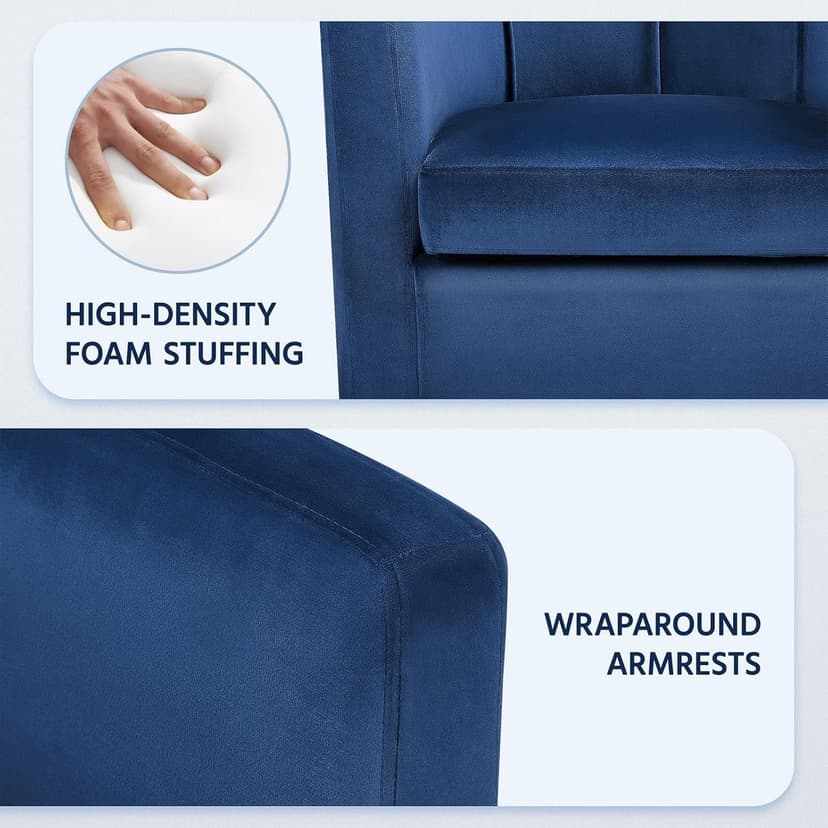Yaheetech Velvet Accent Chair, Modern and Comfortable Armchairs, Upholstered Barrel Sofa Chair for Living Room Bedroom Waiting Room, Blue