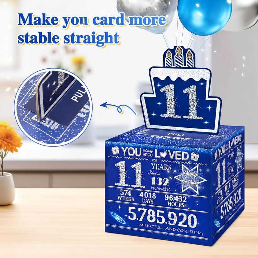 11 Happy Birthday Money Box for Cash Gift, 11th Birthday Decorations for Boys and Girls, Gifts for 11 Year Old Boy, Boy Gift Ideas, Cool Things for Teen -Blue with 100PCS Bags
