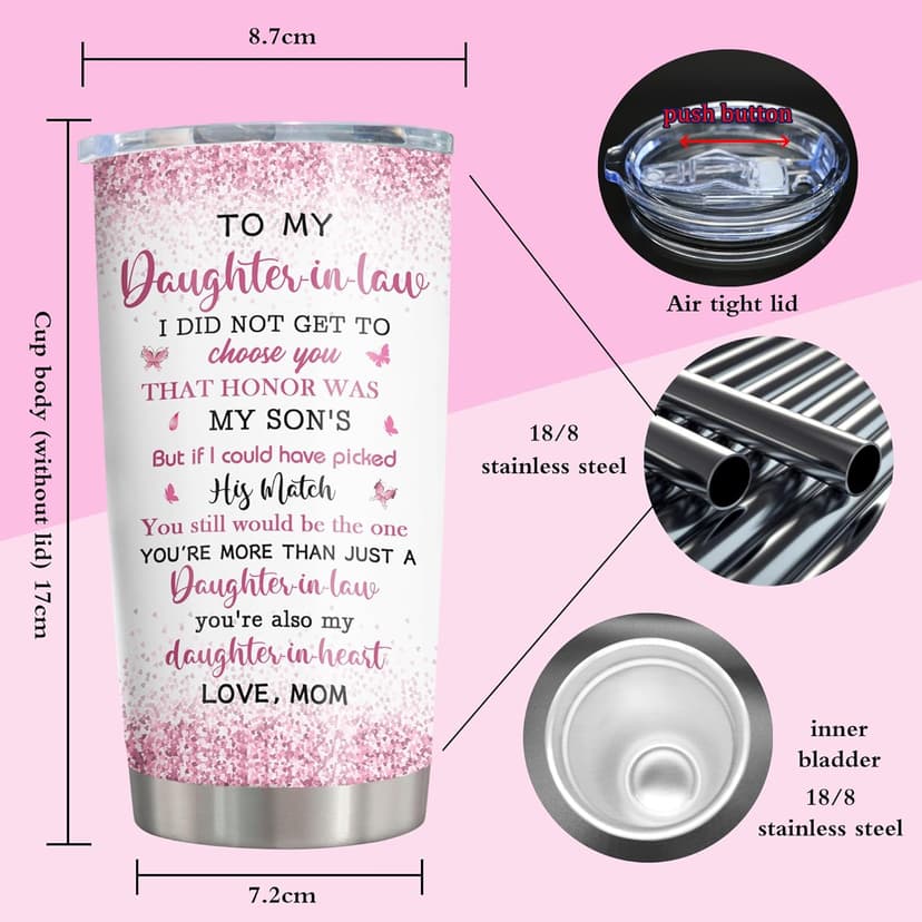 ZANIION Daughter In Law Gift Tumbler 20oz 1PC, Thoughtful Gifts Ideas For Daughter-In-Law From Mother-In-Law Mug, Best Christmas Mothers Day Weeding Decoration Present For Future Son'S Wife Coffee Cup