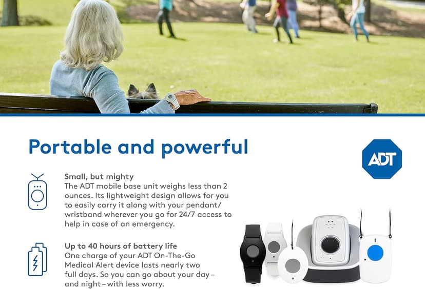 ADT-Monitored 24/7, LTE/GPS Technology, Waterproof Wearable Bracelet, Home & On-the-Go Safety ADT On-The-Go Mobile Medical Alert System for Seniors, Neck Pendant B09JT3ZQWC