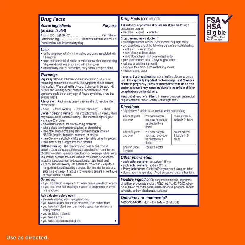 Alka-Seltzer Hangover Relief Tablets, Fast Relief Starts in About 15 Minutes for Headaches, Body Aches & Mental Fatigue, Bachelorette Party & Bachelor Party, Dispenser Pack, 120 Count