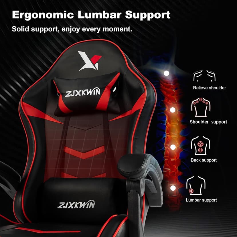 Ergonomic Gaming Chair for Adults, Reclining Computer Office Desk Chair with Footrest, Pocket Spring Cushion,Linkage Armrests, Lumbar Support & Headrest, Heavy-Duty Enlarged Metal Base,Red