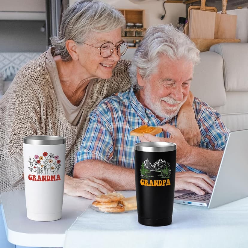Qtencas Grandma and Grandpa Gifts, Grandparents Christmas Gifts, Grandpa and Grandma insulated Travel Tumbler Set, Gift for Grandparents on Christmas Birthday Anniversary, 20 Oz Black & White