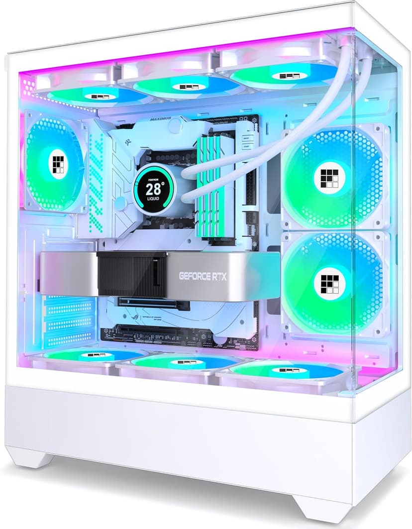 FOIFKIN F1 PC Case - Pre-Installed 6 PWM ARGB Fan, ATX Mid-Tower Gaming PC Case, Type-C,360mm Radiator Support, FOIFKIN (White, F1)