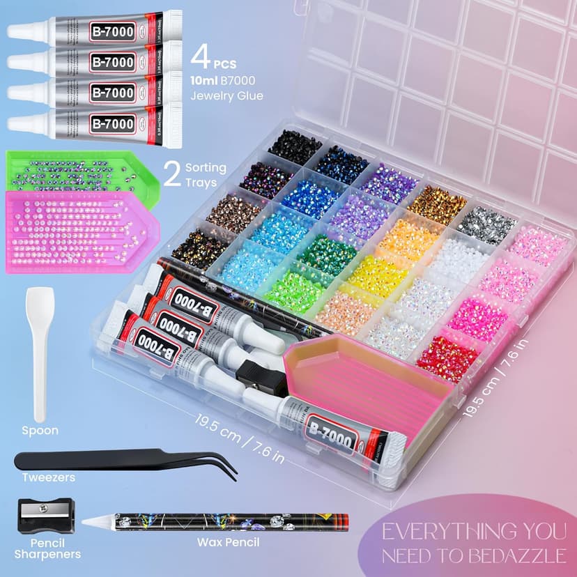 Muticolors 3mm Flatback Rhinestones with 4 Pcs B7000 Jewelry Glue & Tools for DIY Arts & Crafts Gifts 40000 Pcs Resin Jelly Rhinestones for Bedazzling, All-in-One Kit B0GGQVV82X