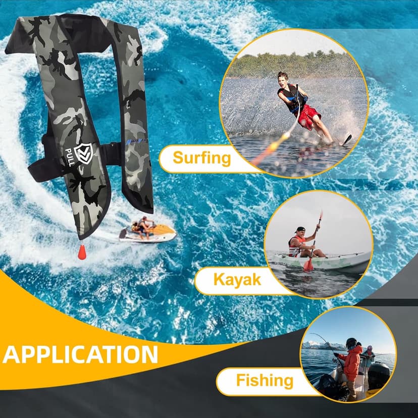 HWAYAN Manual Inflatable Life Jacket| Inflatable PFD Vest Adult| Life Vest for Adults| Outdoor Water Sports| Supports up to 330 lbs|33g of Carbon Dioxide Cylinder