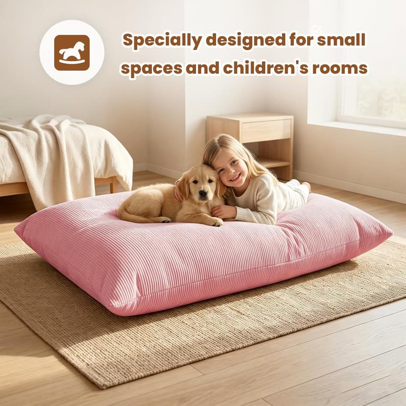 3 in 1 Kids Bean Bag Chair Bed for Kids or Adults, Convertible Chair Folds from Bean Bag Sofa to Lounger, Child Floor Sofa for Gaming, Reading, Floor Mattress with High-Density Foam (Pink)