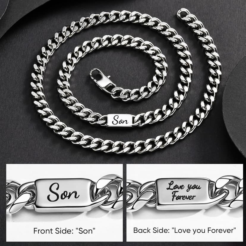 MEALGUET Stocking Stuffers 2025 Idea for Teen Boys Brother Son Grandson Love You Forever Engraved Stainless Steel Cuban Link Chain Necklace for Men Curb Chains Necklaces Jewelry Gift with Card