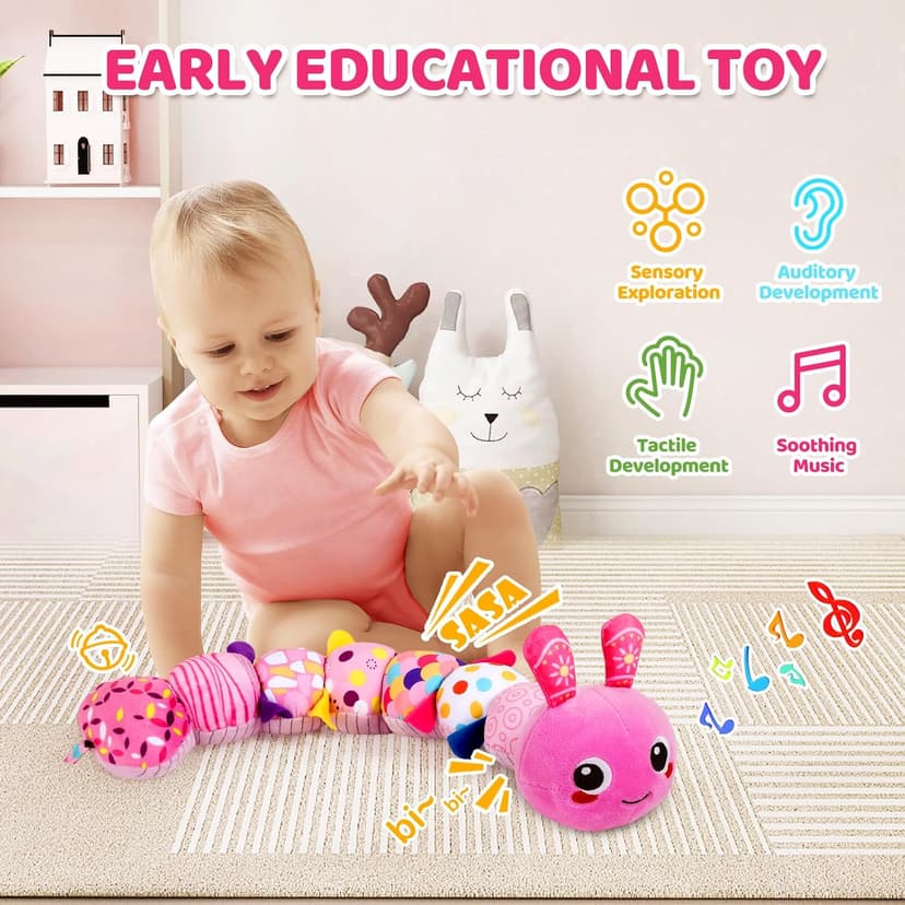 KMUYSL Baby Toys 0-6 6-12 Months, Sensory Music Animal Stuffed Toy for 0 1 2 3 4 5 6+ Months, Plush Toy with Crinkle and Rattles for Infant Newborn, Tummy Time Toys Gifts for 0-3-6-12 Month