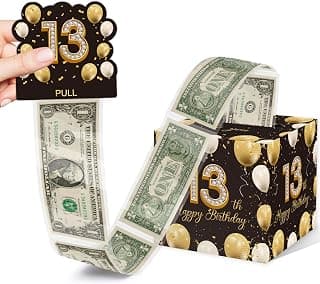 Creative Cash Present with Pulling Design, Includes 35PCS Clear Money Bags for Cash Gifts (Unisex Boys Girls) Azbuk 13th Birthday Money Pull-Out Surprise Box Gift for Teens B0CND59NQR