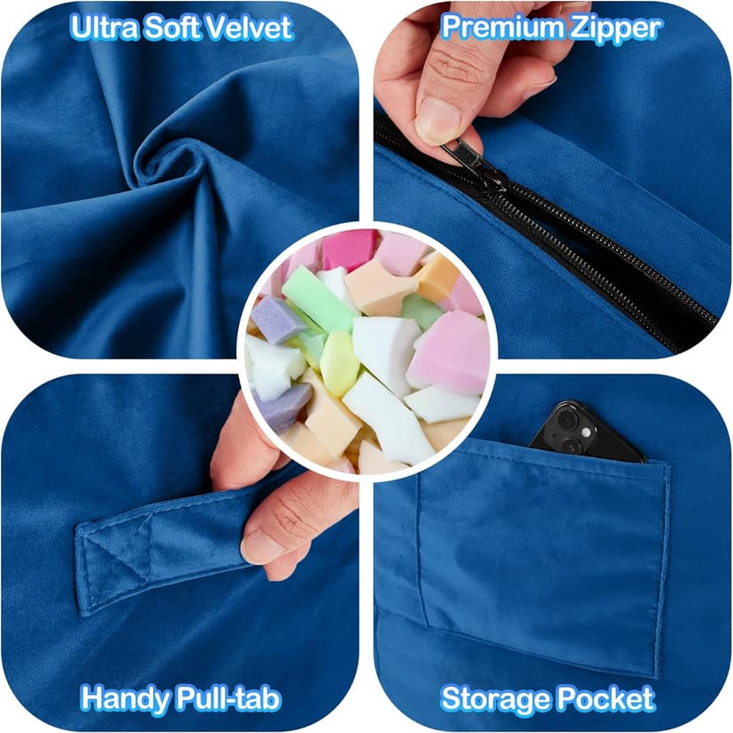 Homguava 3FT Bean Bag Chair: 3' Bean Bags with Memory Foam Filled, Large Beanbag Chairs Soft Sofa with Dutch Velvet Cover-Blue