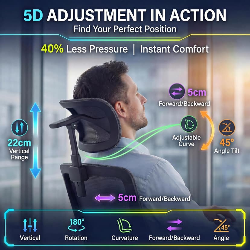 Ergonomic Office Chair with Footrest & Adjustable Lumbar Massager, High Back,Big and Tall,Desk Chair with 5D Headrest, Reclining Swivel Rolling Mesh Chair for Home Office, 400LBS (Black)