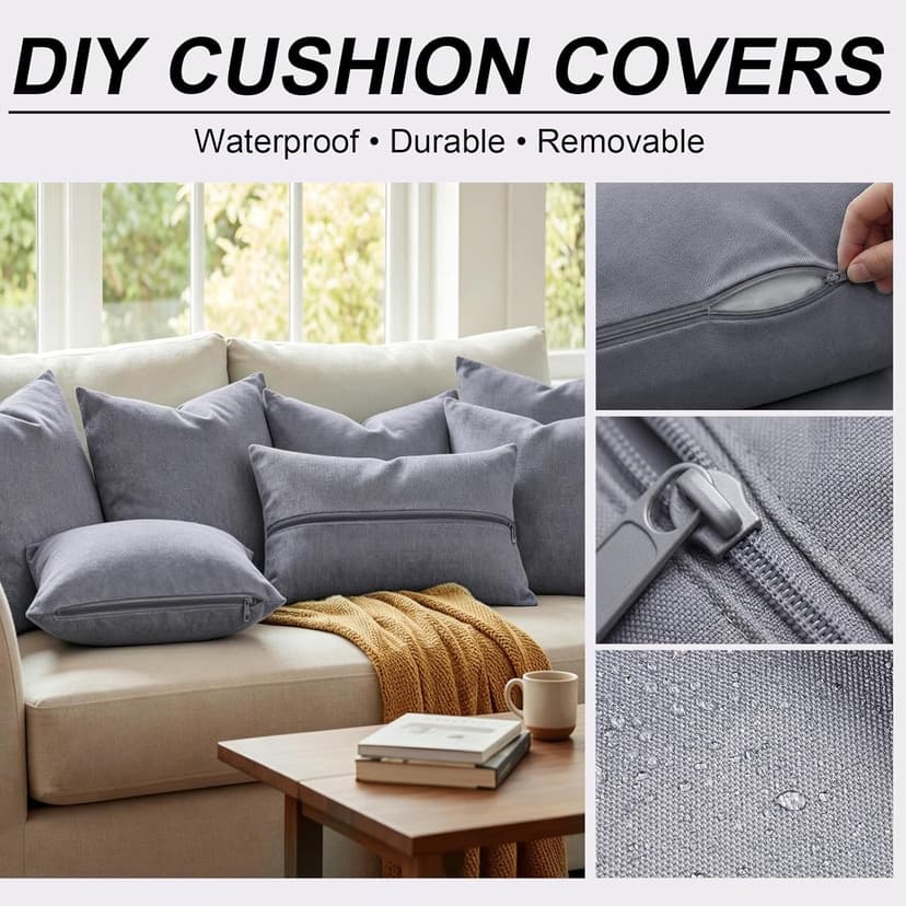 HunnmingRe 600D Waterproof Oxford Fabric with 2 Yard Zipper, 58" x 36" Outdoor Upholstery Fabric for Outdoor Cushion Cover Waterproof Canvas for DIY Patio Pillow Cover Furniture Covers(Gray)