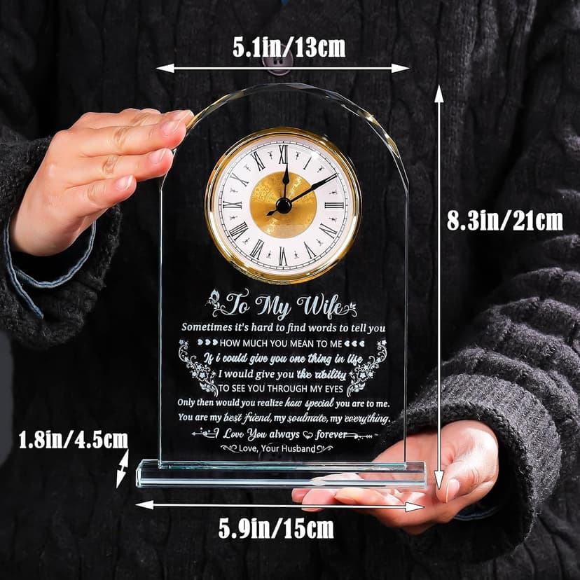 Gifts for Wife Romantic Anniversary Birthday Gift Ideas, Glass Clock to My Wife from Husband for Valentine's Day Christmas Mother's Day Crystal I Love You Keepsake Home Decor
