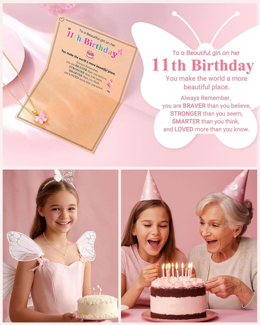 UNGENT THEM Happy 5th 6th 7th 8th 9th 10th 11th 12th Birthday Gifts, You Make The World A More Beautiful Place Butterfly Necklace Bday Presents