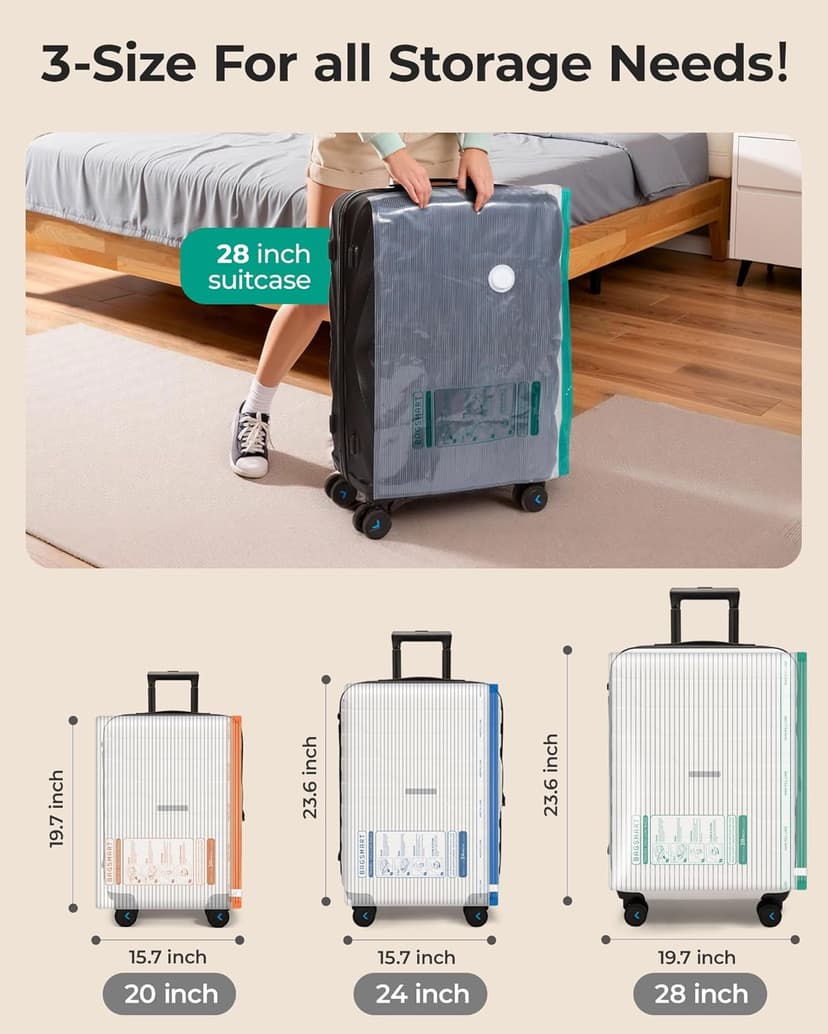 BAGSMART Vacuum Storage Bags for Travel with Rechargeable Air Pump, 18 Pack Portable Space Saver Bags for Travel & Home, Vacuum Compression Seal Bag for Clothing, Blanket, Duvets