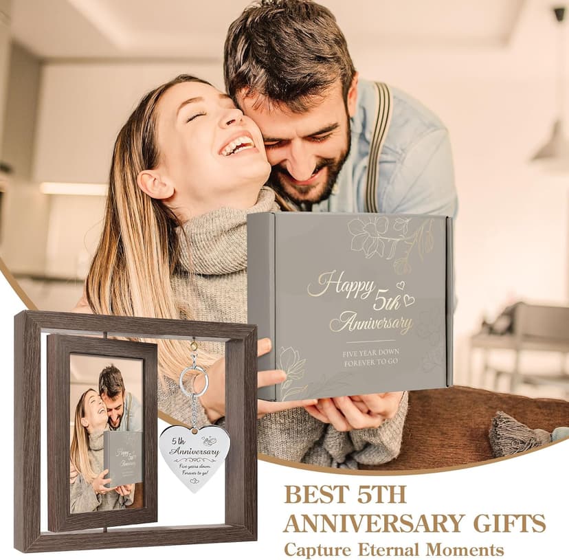 5 Year Aniversario Gift for Her 5yr Anniversary Picture Frame Wood Gifts for 5th Anniversary Wedding Photo Frames Gift for Wife 5 Year Anniversary Decorations for Couple Wedding Anniversary