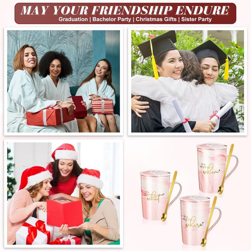 Hushee Hushee 3 Sets Friendship Gifts Friendship Mug for Best Friend Pink Mug Sisterhood Gifts for Christmas BFF, 12 oz