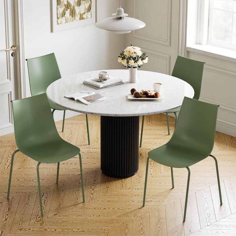 KISLOT Dining Chairs Set of 4, Plastic Outdoor Dining Room Chairs with Metal Legs, PP Anti-UV Stackable Patio Chairs with Ergonomic Back & Curved Seat for Kitchen Swimming Pool, Easy Assembly, Green
