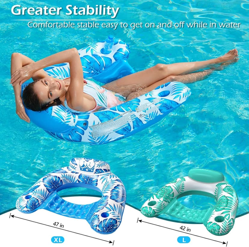 Jasonwell Inflatable Pool Float Chair - 2Pack Floating Pool Chair Lounge Floats for Swimming Pool Water Chair Pool Lounger with Cup Holder Pool Toy Party Floaties for Adults (BG-L)